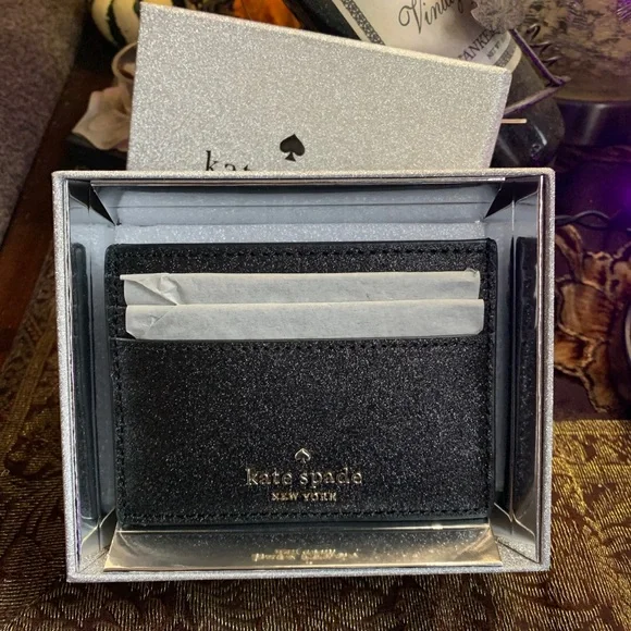 Authentic Kate Spade smooth glitter leather card case in box - Picture 2 of 7
